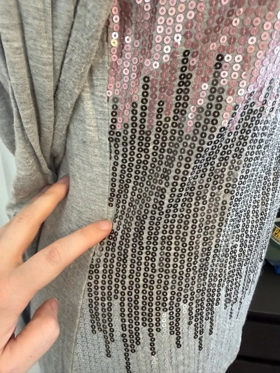 Cache Y2K Sequined Scoop Neck Long Sleeve Top - Pink & Gray - Picture 10 of 13